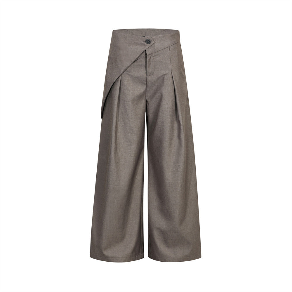 Wide-Leg Pleated Trousers with Wrap Waist Detail