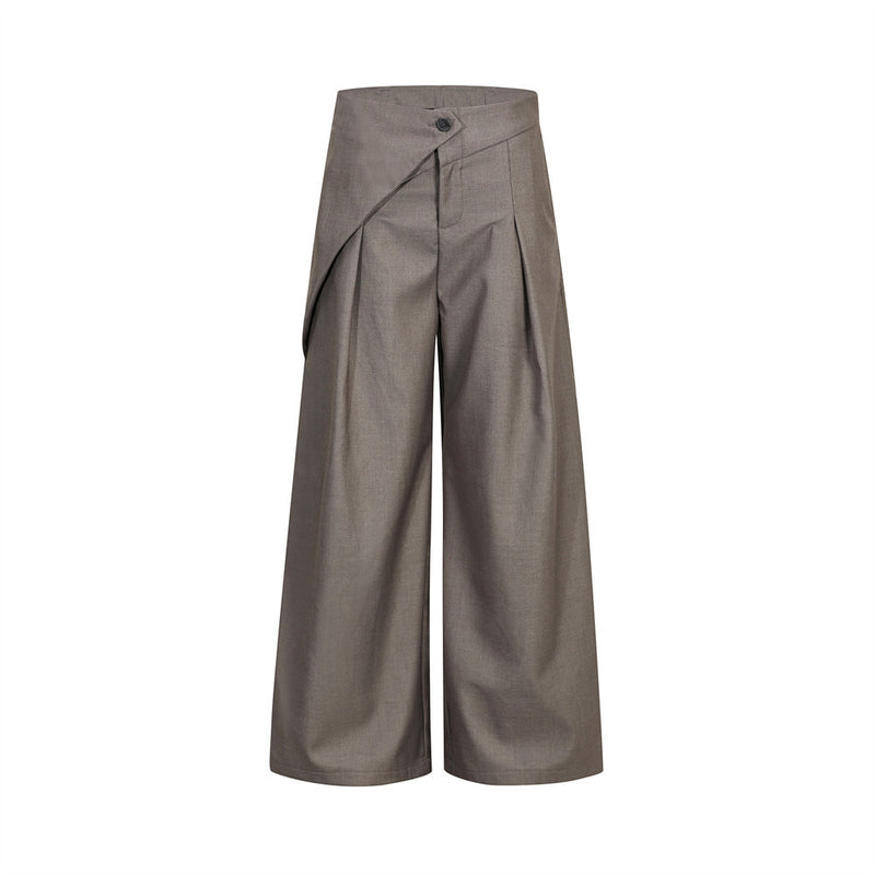 Wide-Leg Pleated Trousers with Wrap Waist Detail