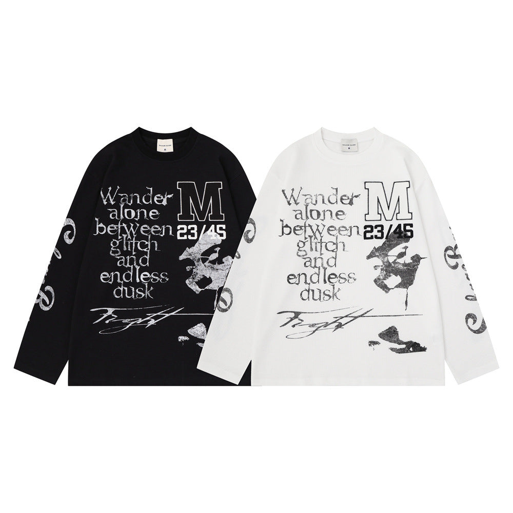 Herren-Langarmshirt mit Grafik – Oversize-Streetwear-Shirt aus Waffelstrick mit Schriftprint