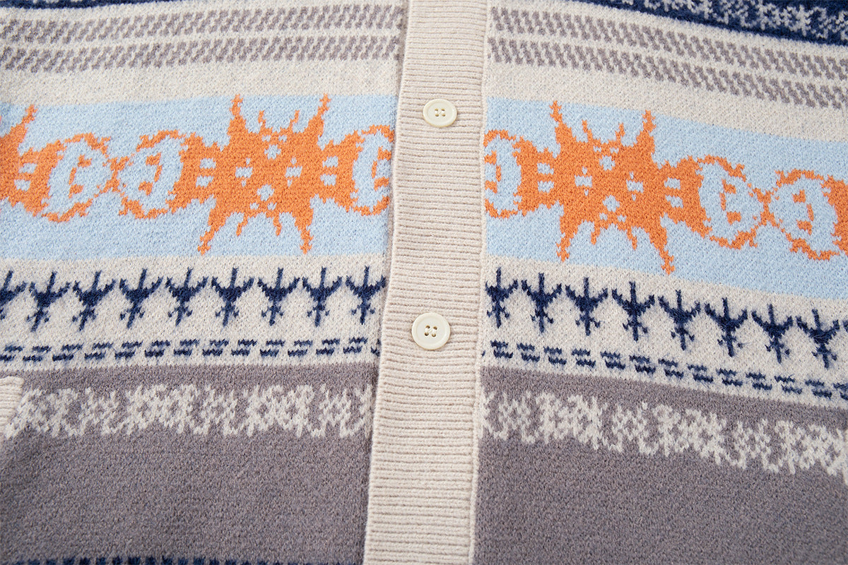 Fair Isle Jacquard Knit Cardigan Sweater – Retro Korean-Style Button-Up