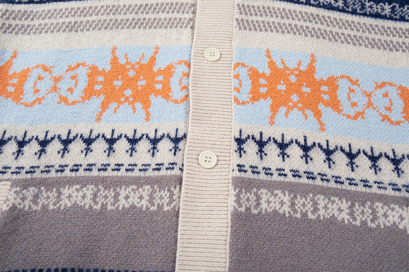 Fair Isle Jacquard Knit Cardigan Sweater – Retro Korean-Style Button-Up