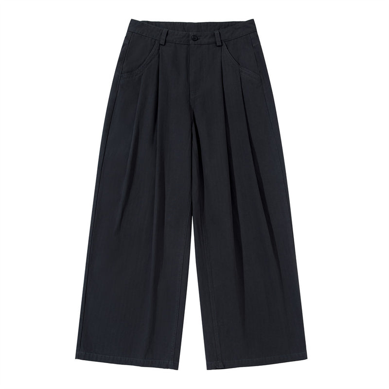Wide-Leg Pleated Trousers – Men's Loose Fit Straight-Cut Pants
