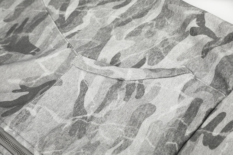 Sudadera con capucha y cremallera de camuflaje, oversize de estilo militar con botones plateados