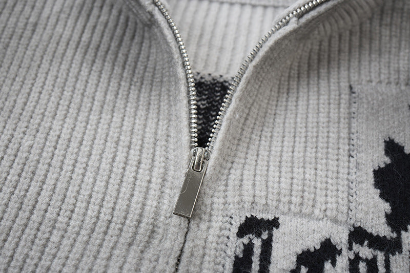 Veste-pull zippée en maille croisée gothique – Gilet oversize punk à col cheminée