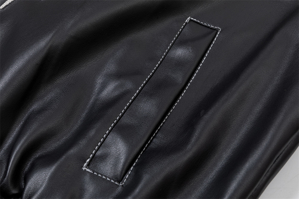 Leather Bomber Jacket Men – PU Punk Tribal Embroidery Oversized Varsity Jacket