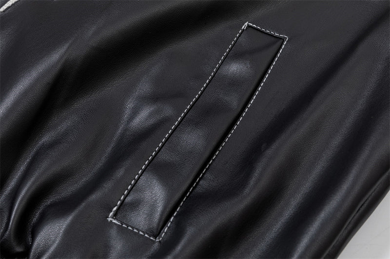 Leather Bomber Jacket Men – PU Punk Tribal Embroidery Oversized Varsity Jacket
