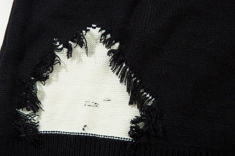 Pull en maille color block effet usé – Pull oversize à franges, style high-street