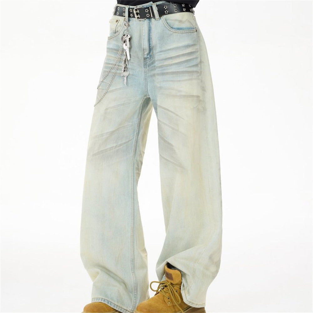 Baggy Pants for Men – Wide Leg Washed Light Blue Denim Jeans