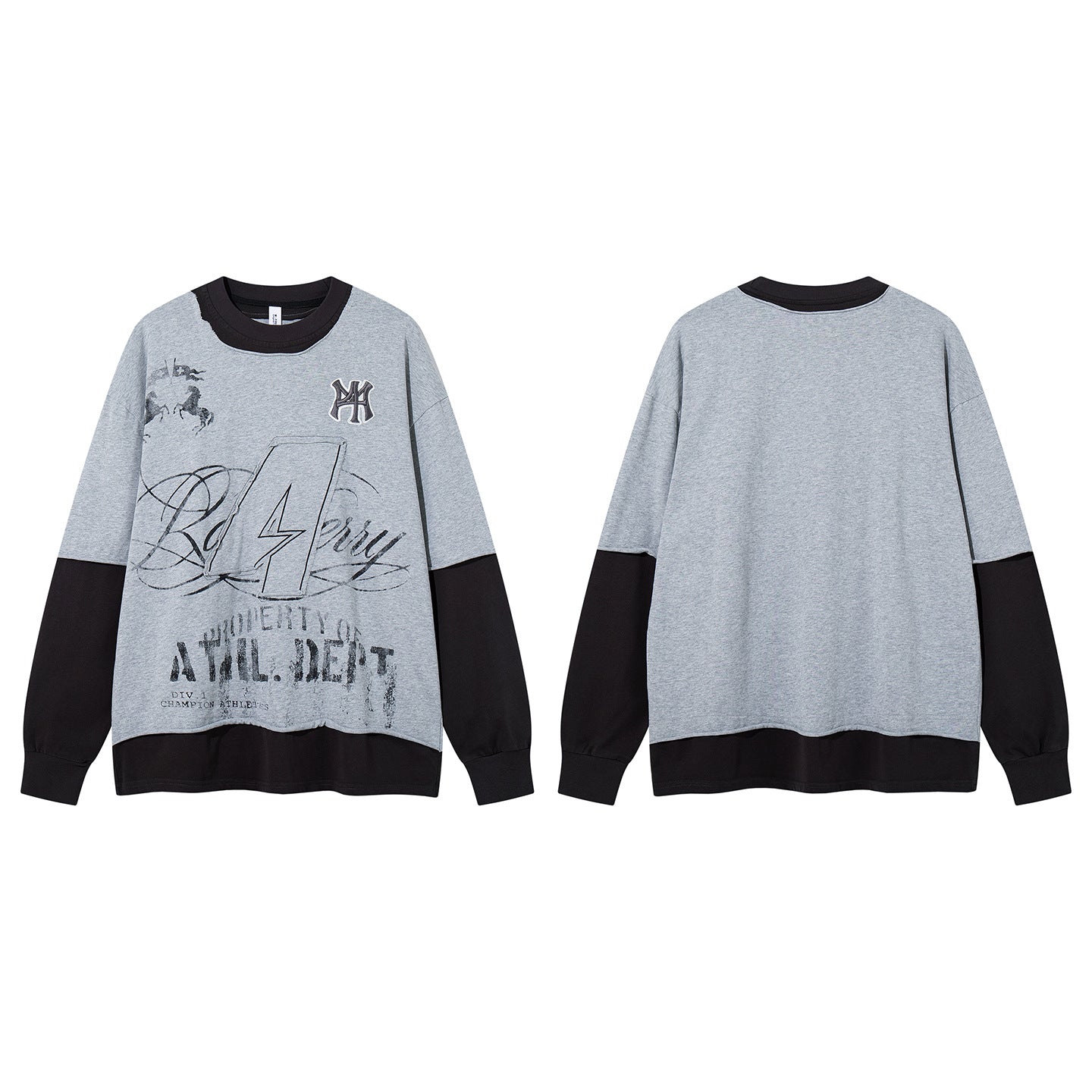 T-shirt oversize color block à motif, manches longues – Haut streetwear à effet deux pièces