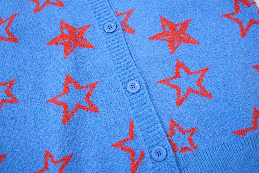 Gilet en maille à motif étoiles intégral – Coupe décontractée boutonnée
