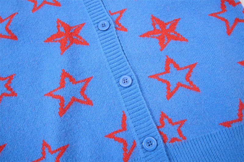 Gilet en maille à motif étoiles intégral – Coupe décontractée boutonnée