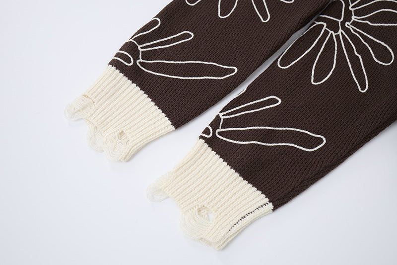 Herren-Strickcardigan mit Blumenstickerei und V-Ausschnitt – Relaxed Fit