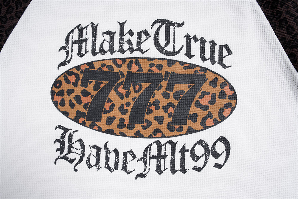 Men's Leopard Print Raglan Long Sleeve Waffle Shirt – Gothic Letter Graphic