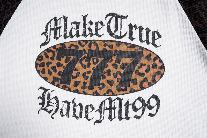 Men's Leopard Print Raglan Long Sleeve Waffle Shirt – Gothic Letter Graphic