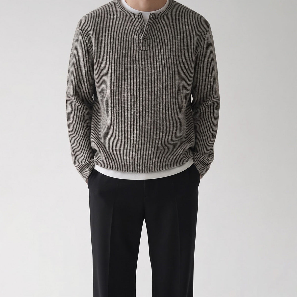 Men's Ribbed Henley Long Sleeve Tee – Vintage Old Money Style