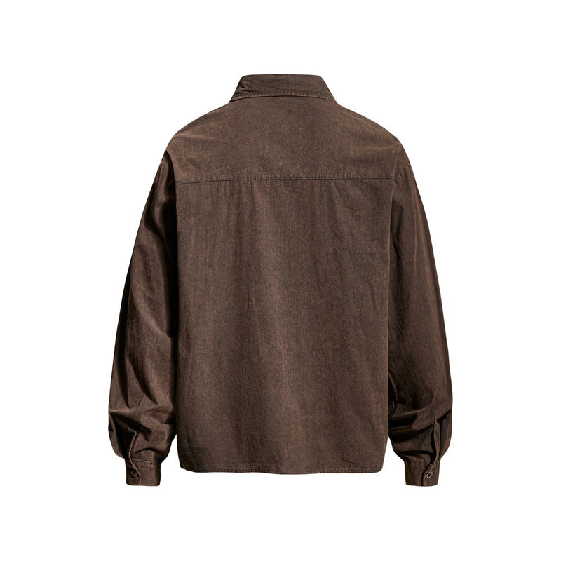 Floral Embroidered Oversized Long-Sleeve Button-Up Shirt