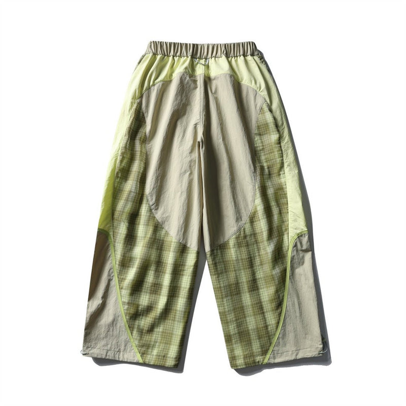 Men's Plaid Patchwork Baggy Pants – Windproof Water-Resistant Drawstring Ankle