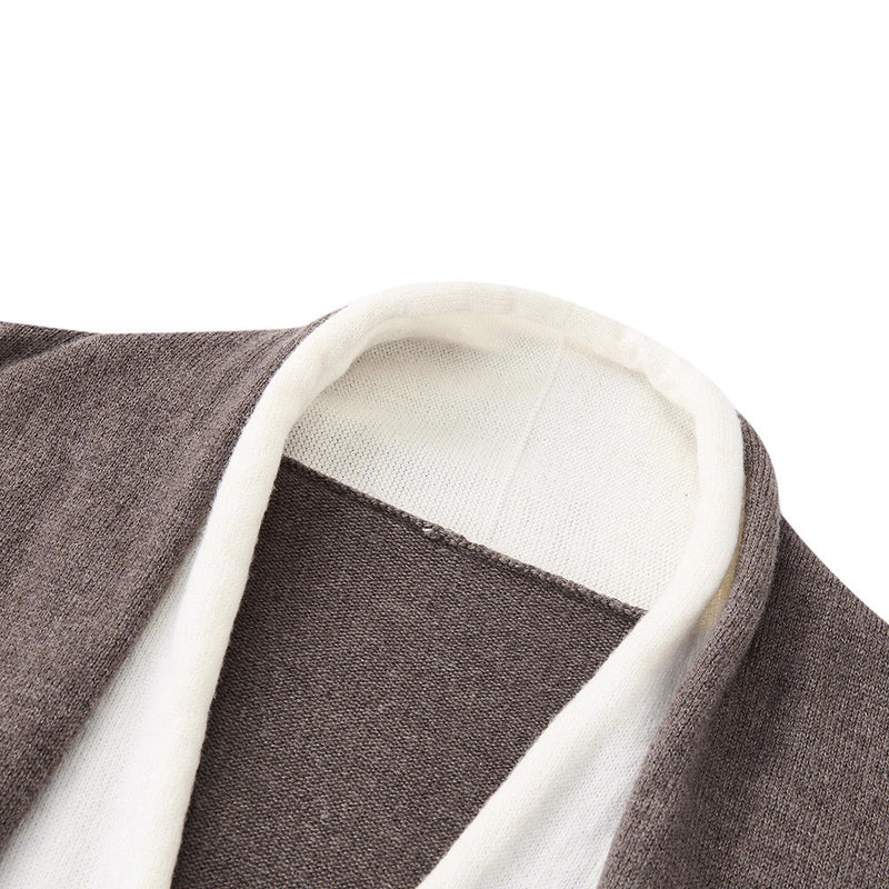 Men's V Neck Sweater Two-Tone Faux-Layered Cardigan