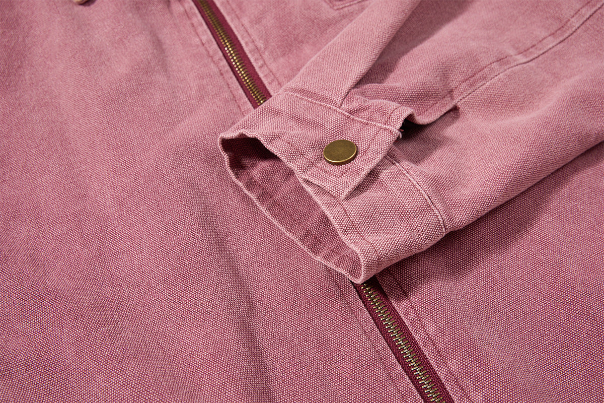 Chaqueta de lona lavada workwear con cuello de pana – Estilo barn de corte cuadrado