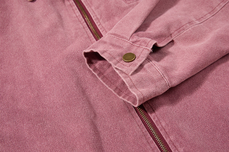 Chaqueta de lona lavada workwear con cuello de pana – Estilo barn de corte cuadrado