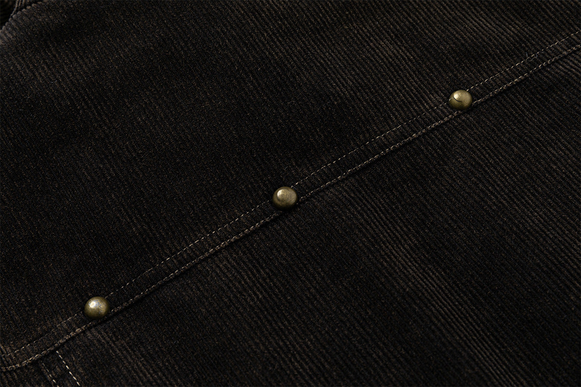 Corduroy Bomber Jacket with Shearling Collar & Gold Hardware – Dark Brown