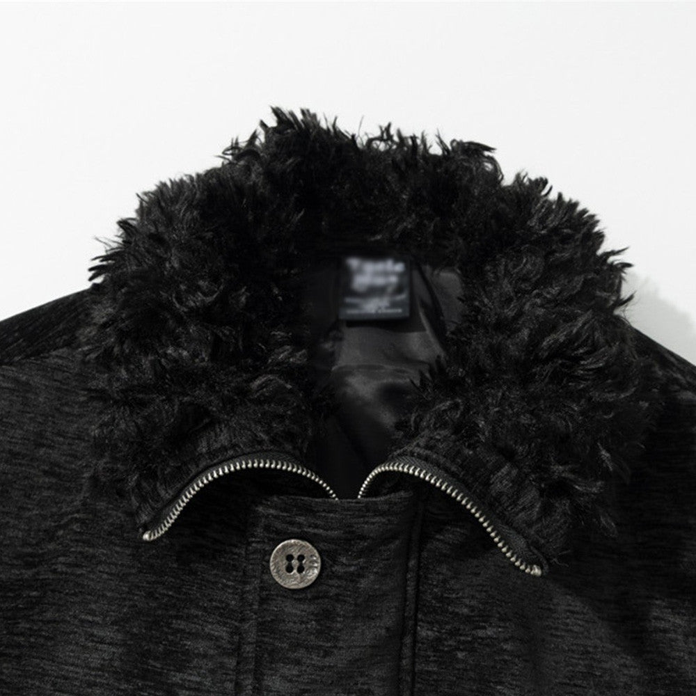 Men's Black Faux Fur Collar Bomber Jacket – Oversized Streetwear Baseball Coat