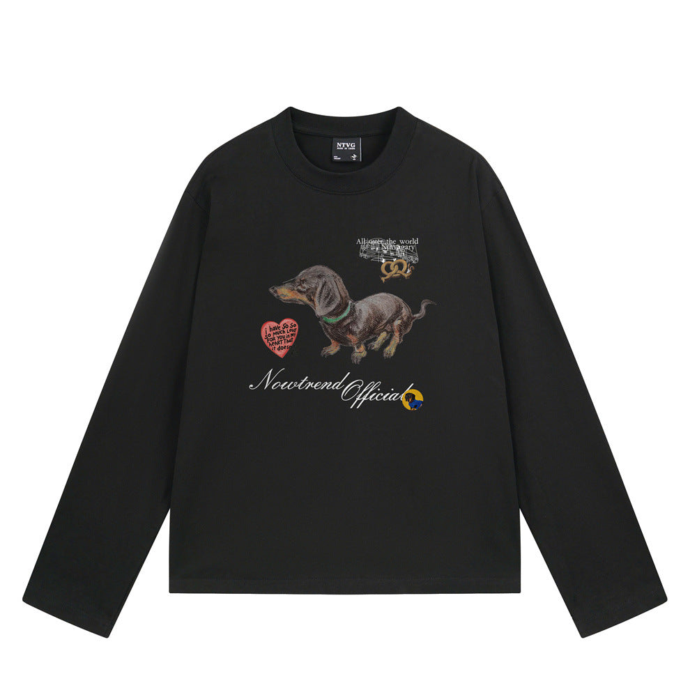 Men's Graphic Long Sleeve Shirt – Dachshund Print Crew Neck Cotton Tee