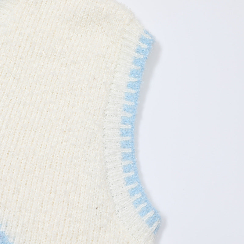 Cartoon Bear Knit Sweater Vest – V-Neck Jacquard Sleeveless Pullover