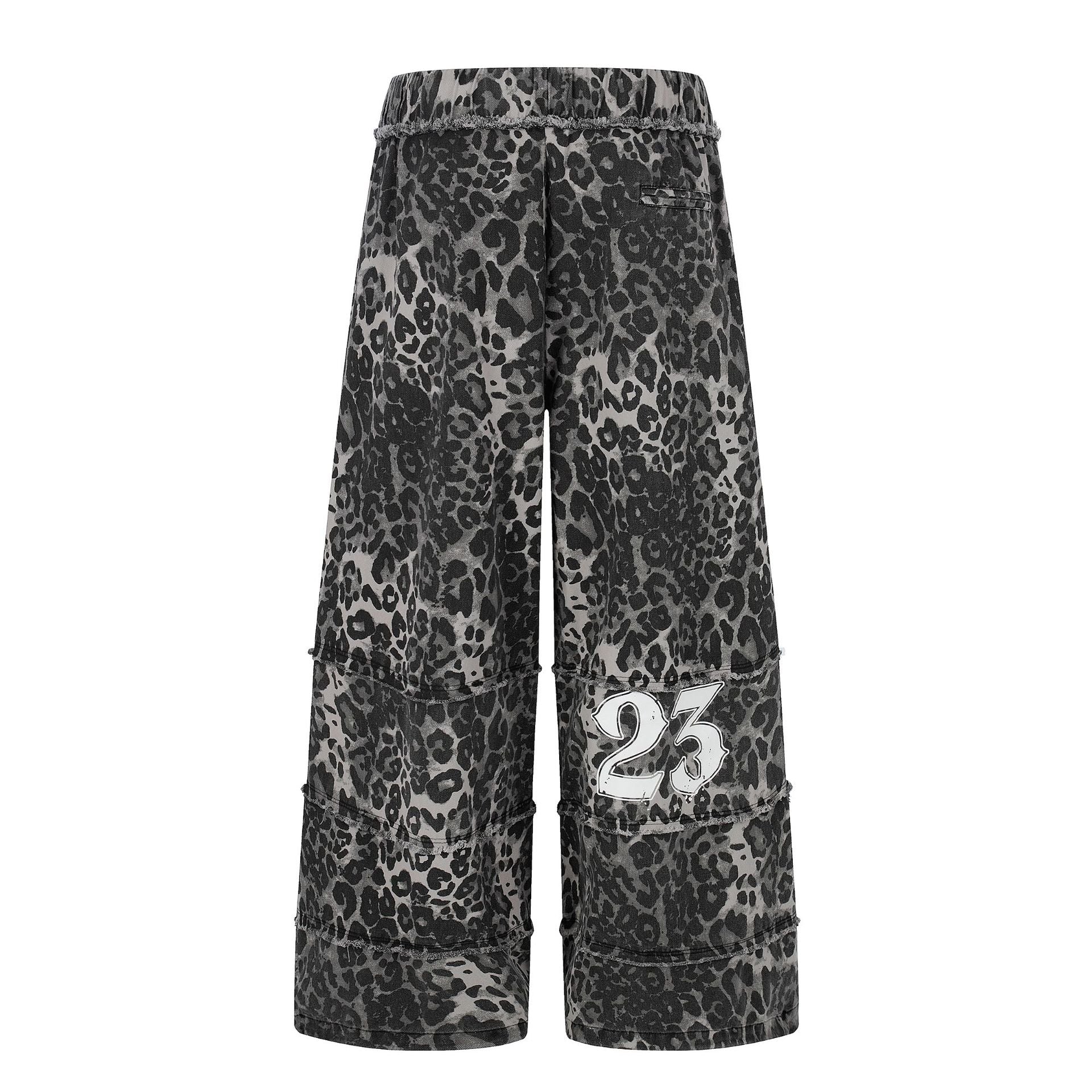 Wide-Leg Leopard Print Pants with Skull & Crossbones Graphic