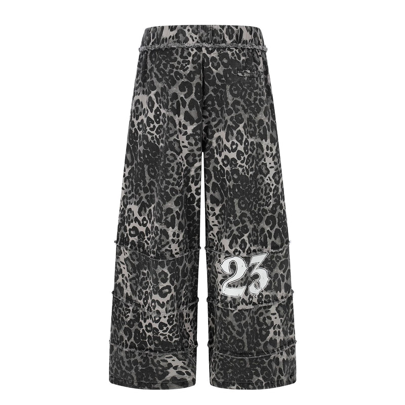 Wide-Leg Leopard Print Pants with Skull & Crossbones Graphic
