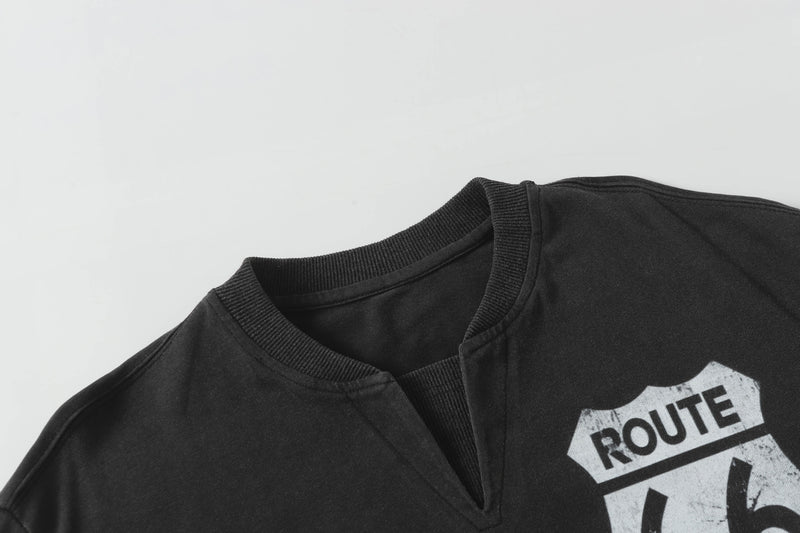 T-shirt manches longues à manches camouflage usées, effet deux pièces – Streetwear noir délavé