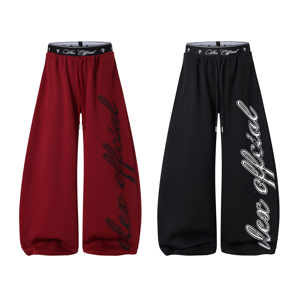 Pantalon de survêtement à jambes larges avec logo cursif et ceinture élastiquée