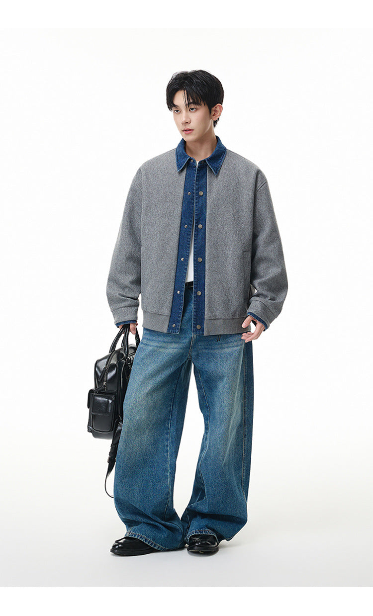 Veste boxy à boutons-pression avec col en denim – Style rétro old money