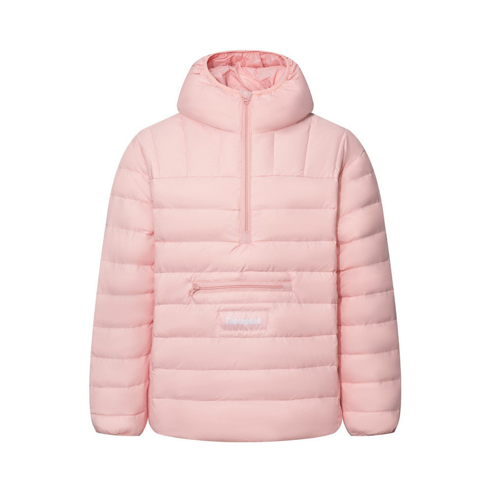 Half-Zip Puffer Hoodie Jacket – Oversized Quilted Pullover