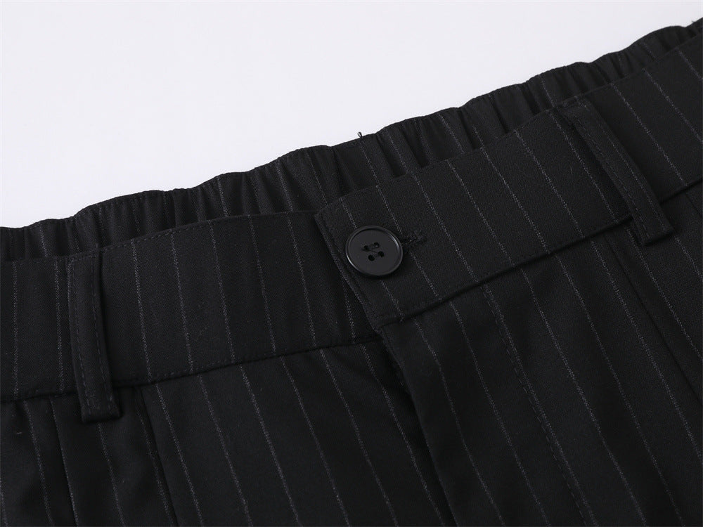 Pinstripe Wide-Leg Trousers – Double-Pleat High-Street Dress Pants