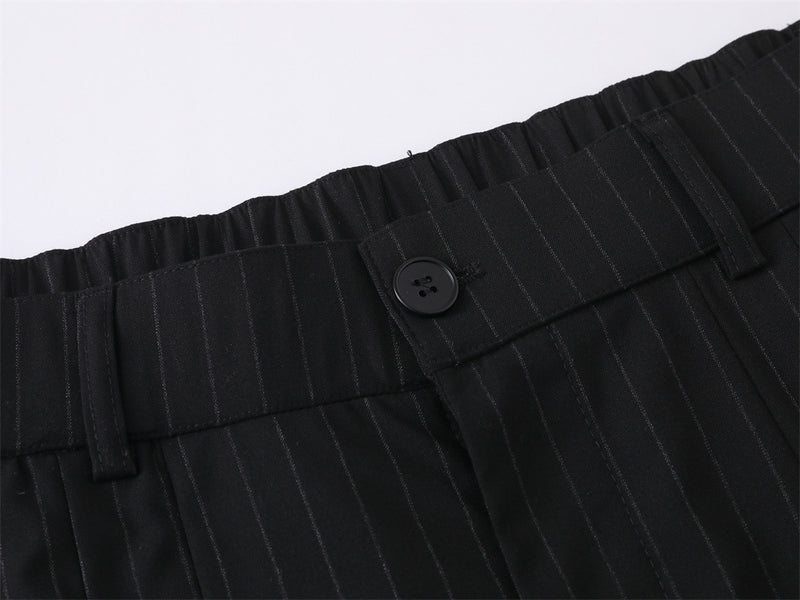 Pinstripe Wide-Leg Trousers – Double-Pleat High-Street Dress Pants