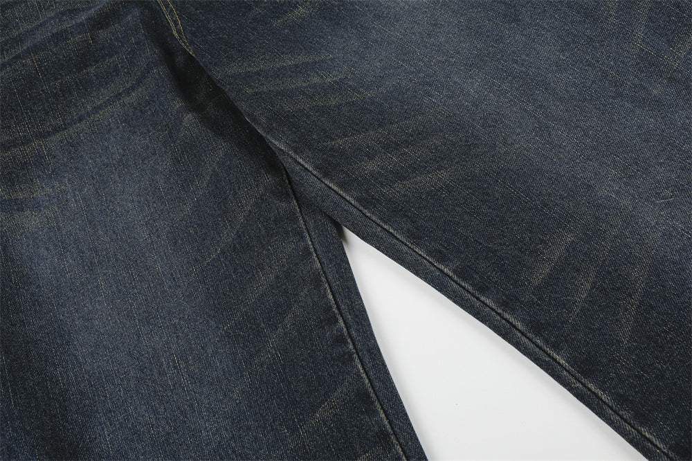 Wide-Leg-Baggy-Jeans mit Taschenbesatz aus Kunstfell und Schriftzugstickerei – Dark Wash