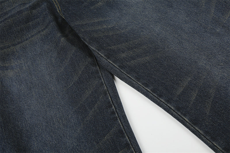 Wide-Leg-Baggy-Jeans mit Taschenbesatz aus Kunstfell und Schriftzugstickerei – Dark Wash