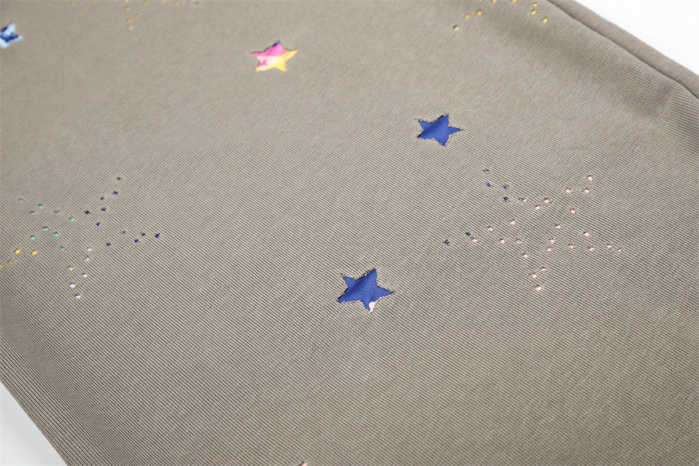 Colorful Star Print Wide-Leg Sweatpants – Relaxed Fit Curved Hem Casual Pants
