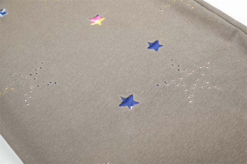 Colorful Star Print Wide-Leg Sweatpants – Relaxed Fit Curved Hem Casual Pants