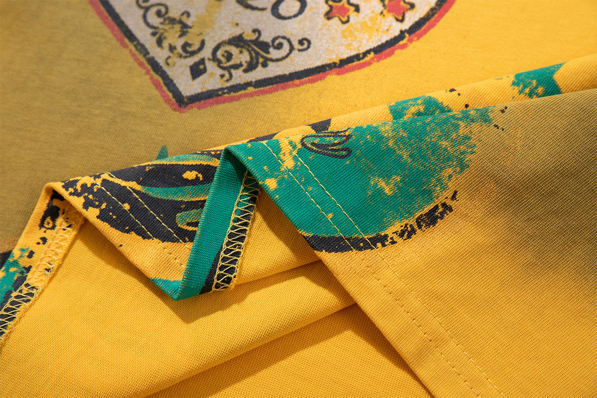Tee-shirt graphique à manches longues imitation deux pièces – Imprimé écusson rétro streetwear