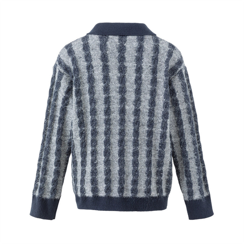Men's Long Sleeve Sweater Polo – Vertical Stripe Half-Button Knit