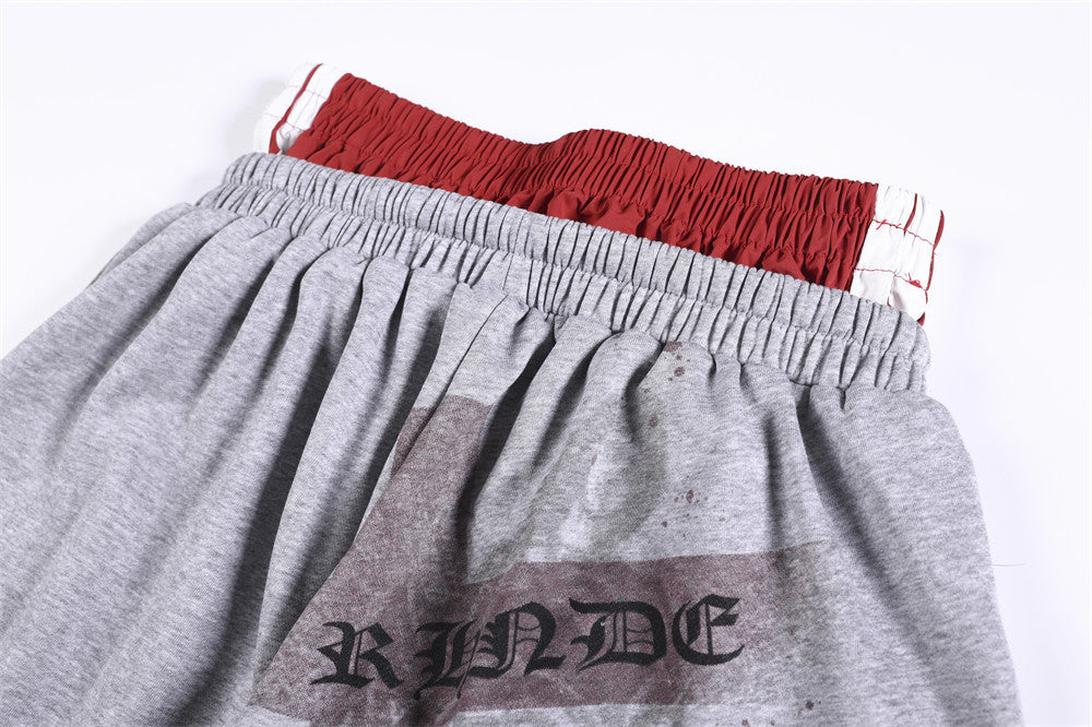 Men's Cross Graphic Colorblock Sweat Shorts – Faux Double-Waist Streetwear