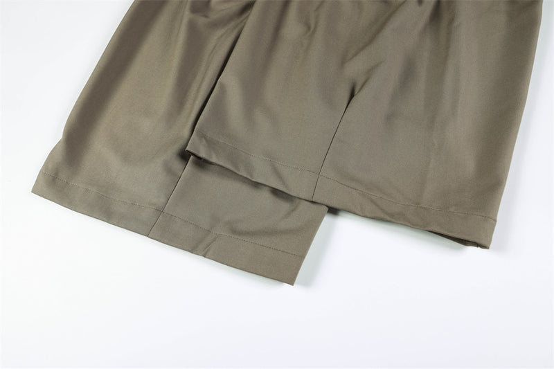 Wide-Leg Trousers with Gingham Fold-Over Waistband – Relaxed Drape Dress Pants