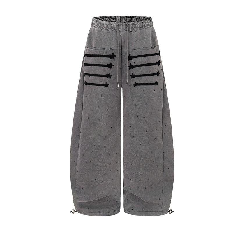Wide-Leg Star & Stripe Sweatpants – Baggy Washed Fleece Pants