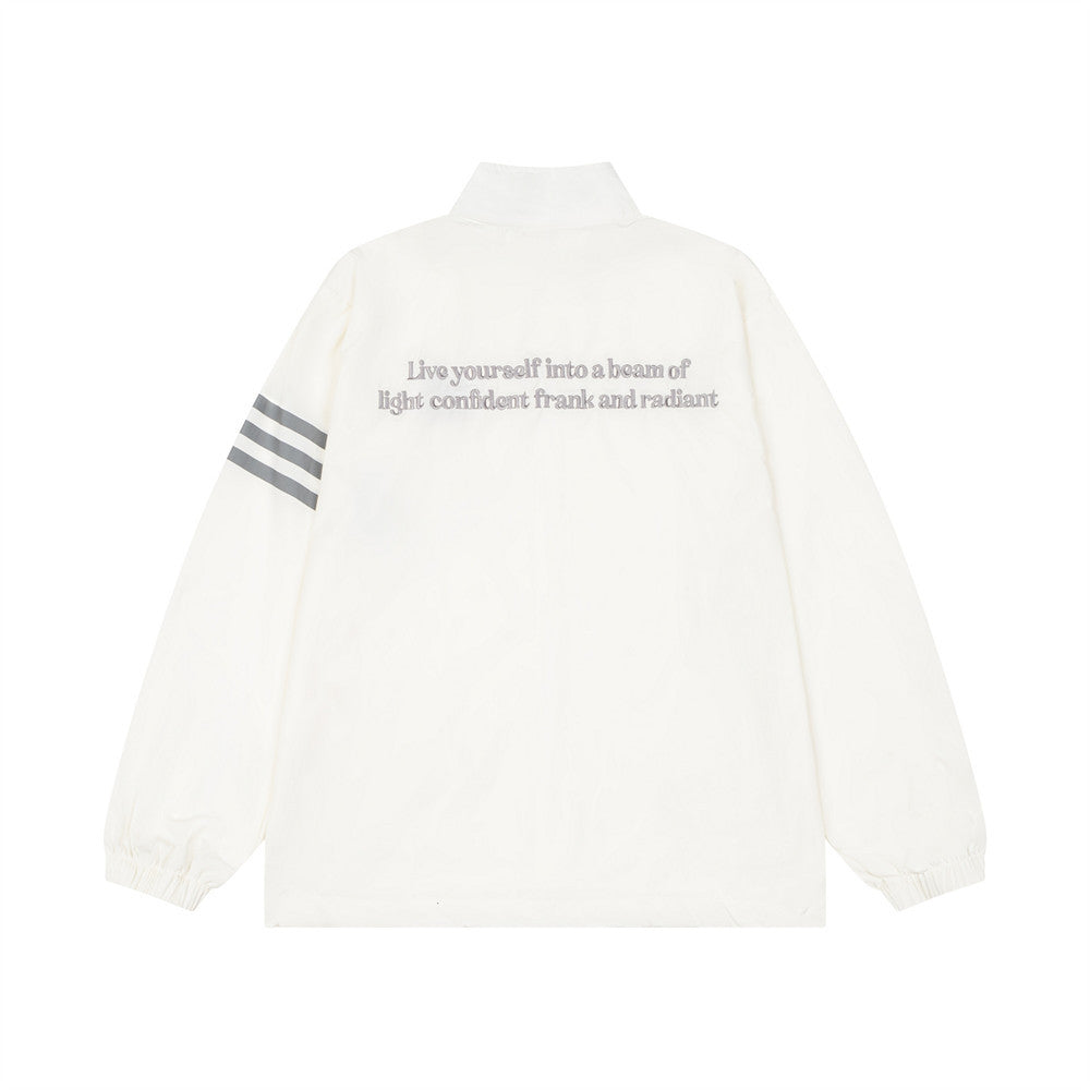 AEEA Oversized Stand Collar Track Jacket with Three-Stripe Sleeves