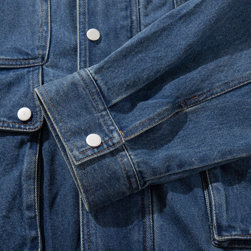 Veste bomber cargo oversize en denim pour homme – Col montant, grandes poches plaquées
