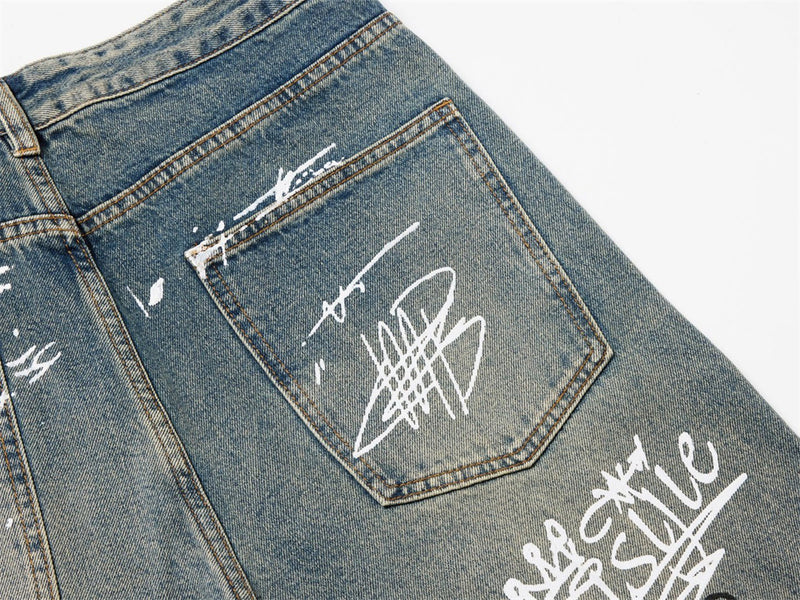 Graffiti Print Wide-Leg Jeans – Punk Streetwear Straight Baggy Denim