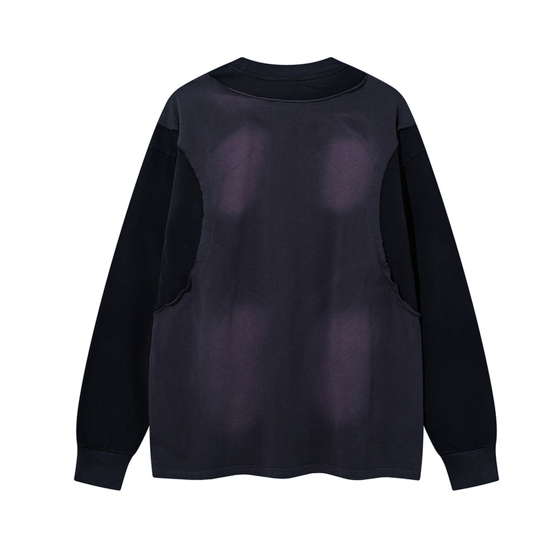 Tee-shirt graphique à manches longues imitation deux pièces – Imprimé écusson rétro streetwear