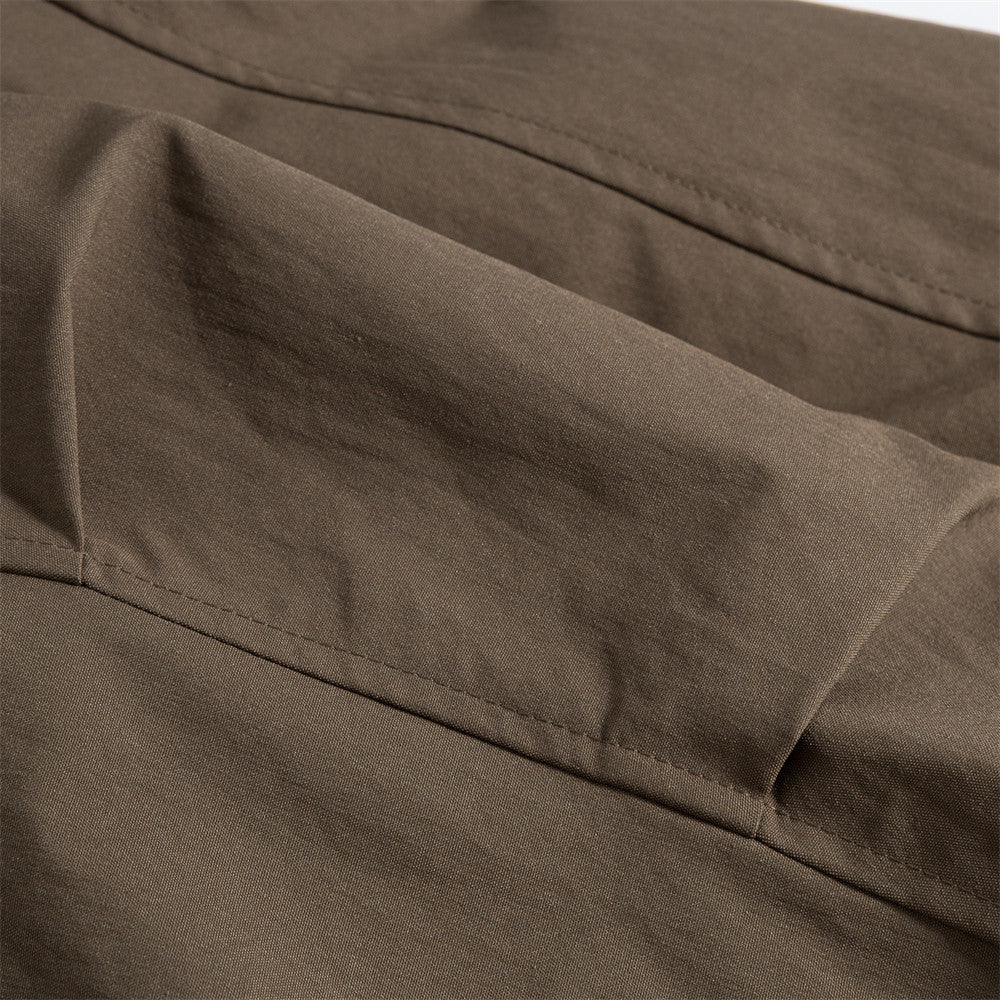 Men's Pleated Bomber Jacket with PU Leather Collar — Relaxed Fit Workwear Flight